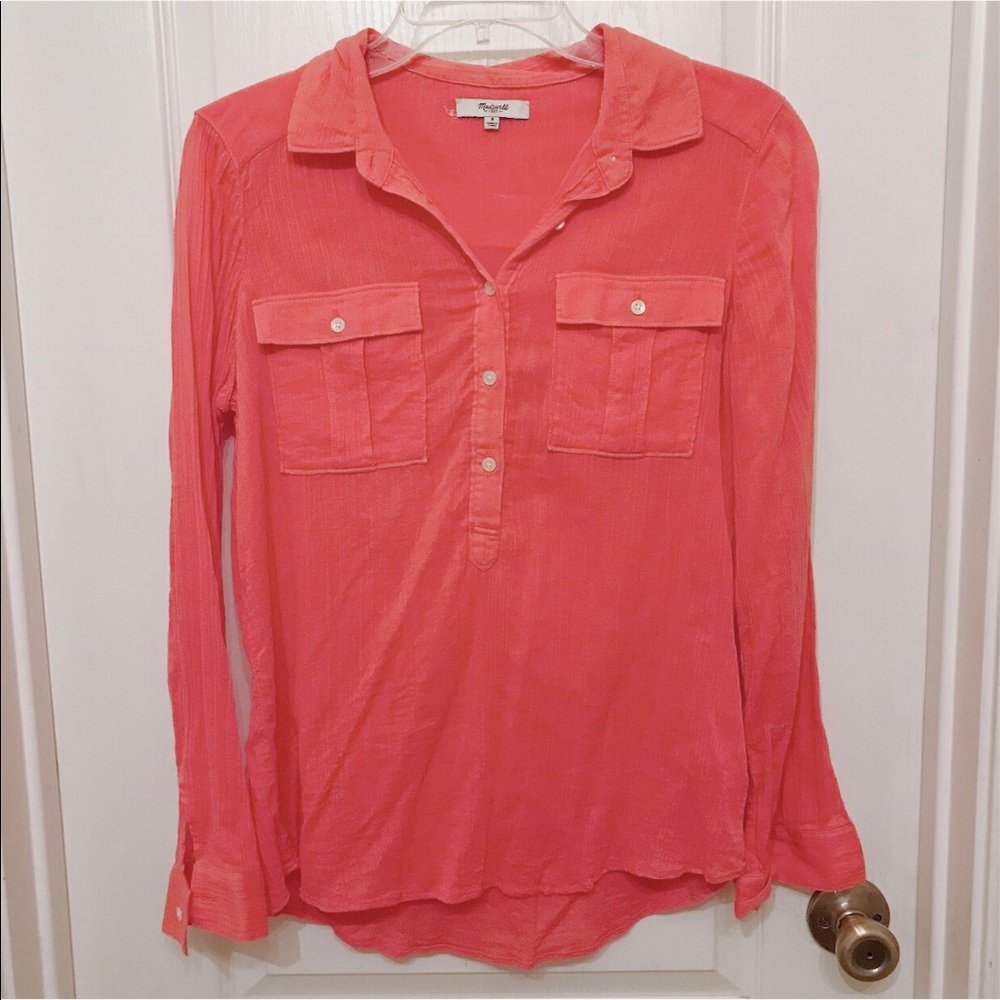 Madewell Coral Long Sleeve Utility Henley